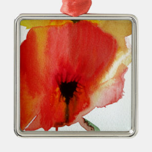 Red Poppies watercolour modern floral art Metal Tree Decoration