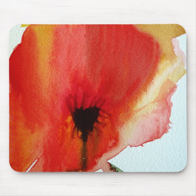 Red Poppies watercolour modern floral art Mouse Mat (Front)