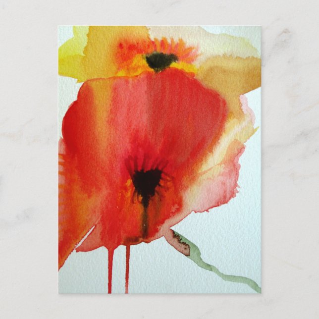 Red Poppies watercolour modern floral art Postcard (Front)
