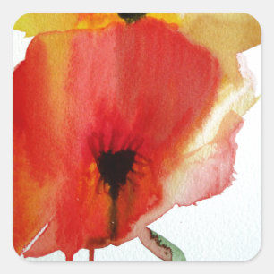 Red Poppies watercolour modern floral art Square Sticker