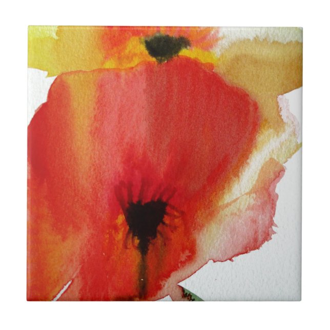 Red Poppies watercolour modern floral art Tile (Front)
