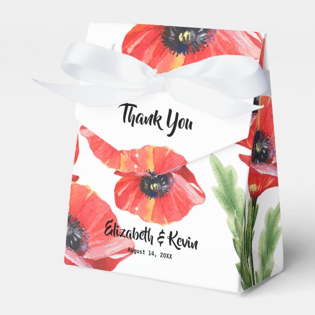 Red Poppies Wedding Favour Box (Front Side)