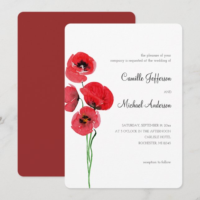 Red poppies wedding invitation (Front/Back)