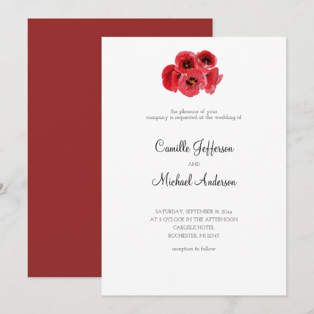 Red poppies wedding invitation (Front/Back)