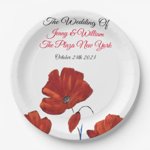 Red Poppies Wedding   Paper Plate