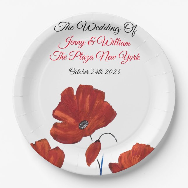 Red Poppies Wedding   Paper Plate (Front)