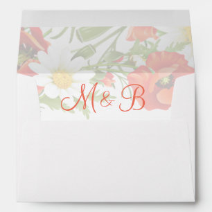 Red Poppies White Yellow Daisies Flower Wreath Envelope