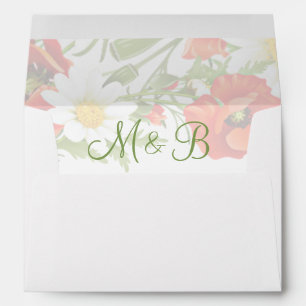 Red Poppies White Yellow Daisies Flower Wreath Envelope