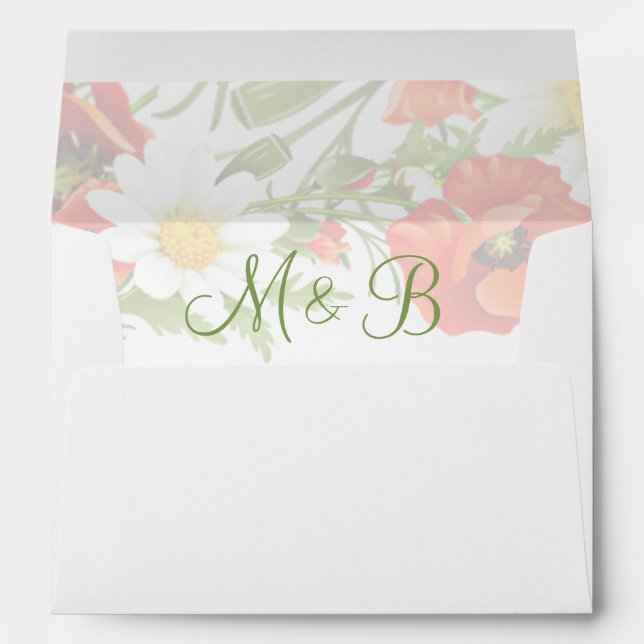 Red Poppies White Yellow Daisies Flower Wreath Envelope (Back (Bottom))