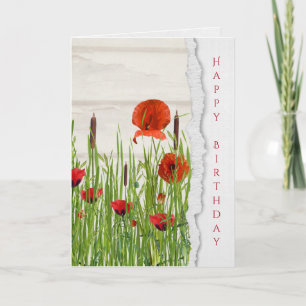 red poppies with cattails birthday card