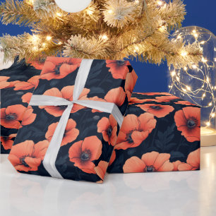 Red Poppies With Dark Background  Wrapping Paper