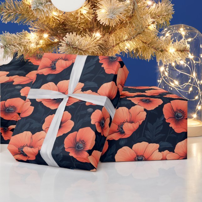 Red Poppies With Dark Background  Wrapping Paper (Holidays)