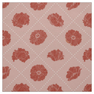 Red Poppies with Dots on Peach Fabric