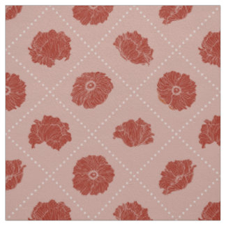 Red Poppies with Dots on Peach Fabric