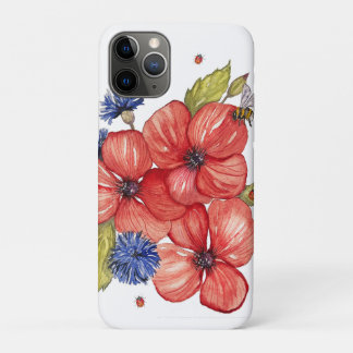 Red Poppy and Blue Cornflower Watercolor iPhone 11 Pro Case