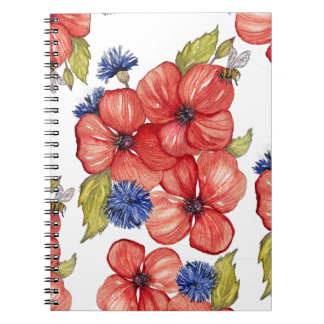 Red Poppy and Blue Cornflower Watercolor Notebook