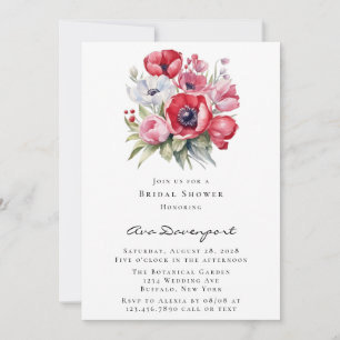 Red Poppy and Pink Tulips Bridal Shower Invitation