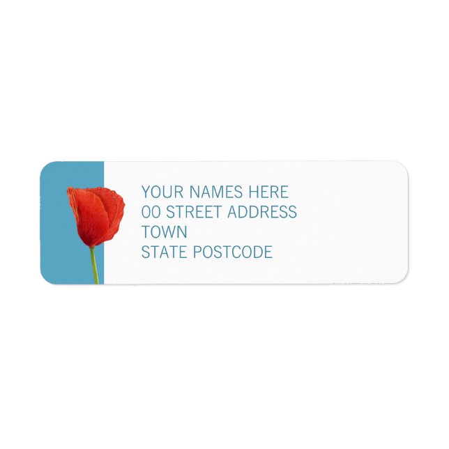 Red Poppy aqua Return Address Label (Front)
