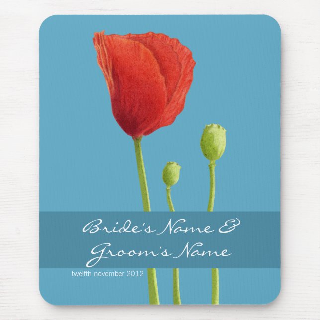 Red Poppy aqua Wedding Mousepad (Front)