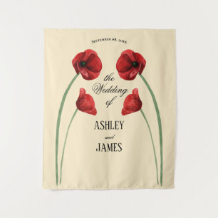 Red Poppy Arched Flowers Modern Wedding Tapestry