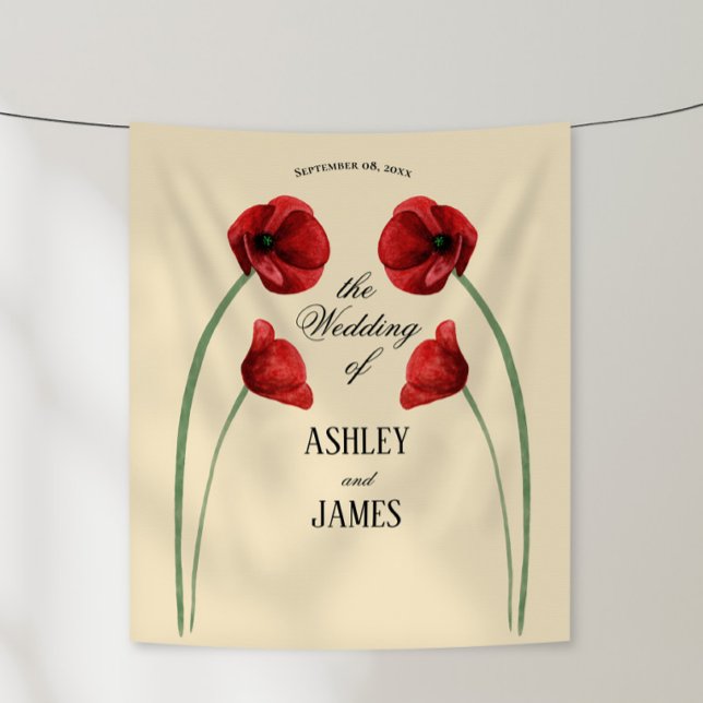 Red Poppy Arched Flowers Modern Wedding Tapestry (Creator Uploaded)