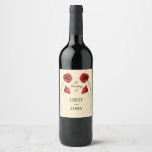 Red Poppy Arched Flowers Modern Wedding Wine Label