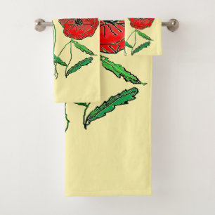 Red Poppy Art Bath Towel Set