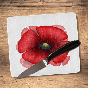 Red Poppy Art Decorative Glass Cutting Board
