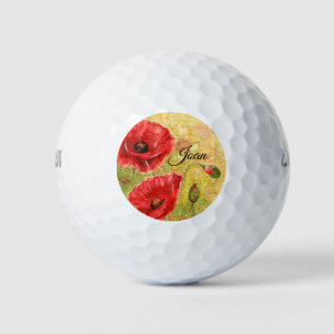 Red Poppy Art Golf Balls