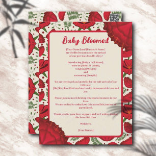 Red Poppy Baby Bloomed Birth Announcement Postcard