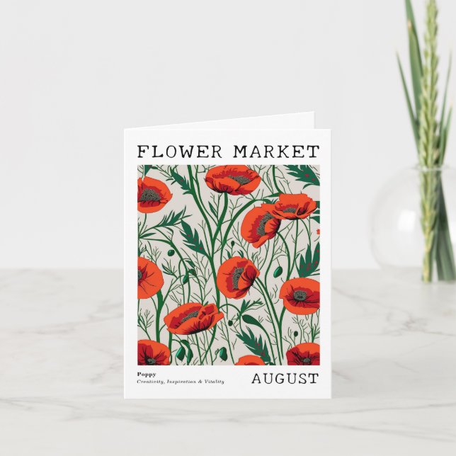 Red Poppy Birth Flower Market August Birthday Card (Front)
