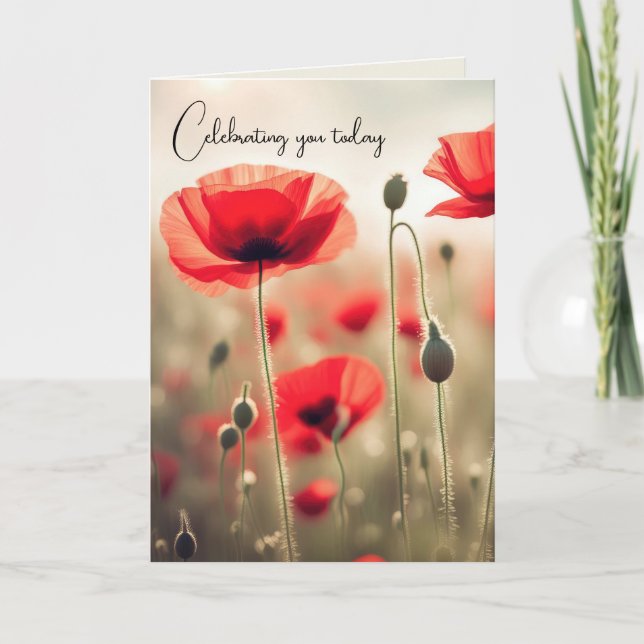 Red Poppy Birthday Card (Front)