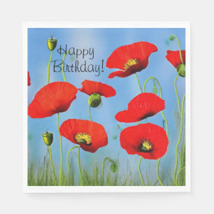 Red Poppy Birthday  Napkin