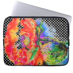 Red Poppy black and white polka-dots Laptop Sleeve