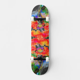 Red Poppy black and white polkadots Skateboard