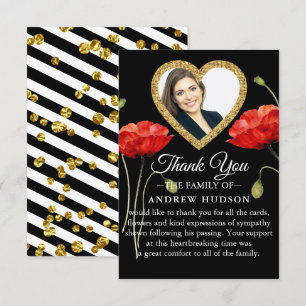 Red Poppy Black Modern Funeral Thank You Card