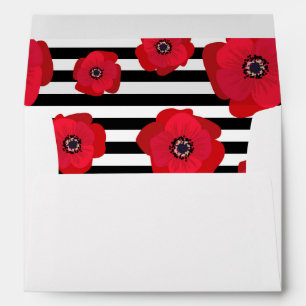 Red Poppy & Black Stripes Pattern Lining Envelope
