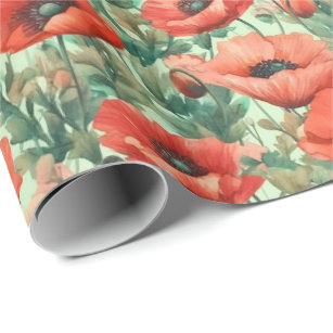 Red Poppy, Blossoming Poppies Wrapping Paper