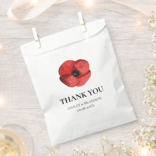 Red Poppy Botanical Wildflower Wedding Thank You Favour Bags