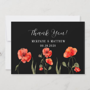 Red Poppy & Butterfly Truck Wedding Thank You Card