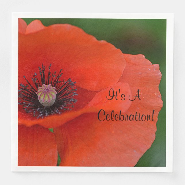Red Poppy Celebration Napkin (Front)