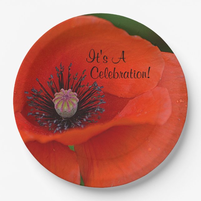 Red Poppy Celebration Paper Plate (Front)