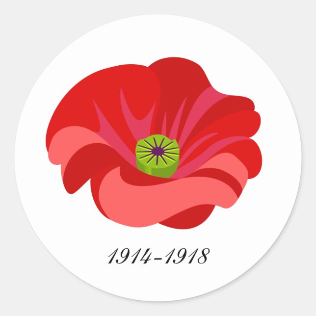 Red poppy commemorative classic round sticker (Front)