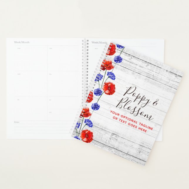 Red Poppy & Cornflower Rustic Wood Floral Boutique Planner (Display)