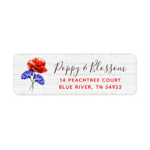 Red Poppy & Cornflower Rustic Wood Return Address