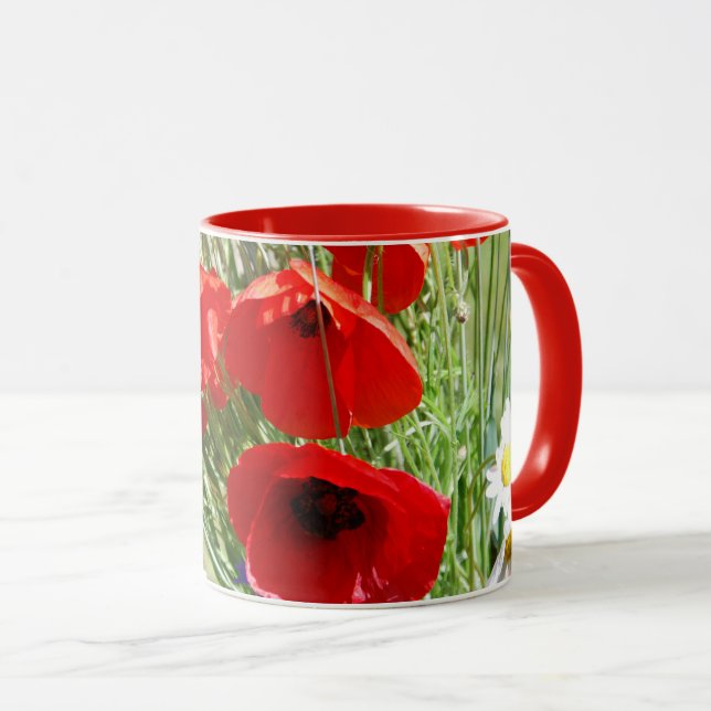 Red Poppy, Cottage Garden  photo Mug (Front Right)