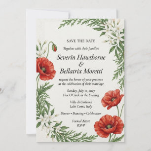 Red Poppy & Cypress Botanical Elegant Save Invitation