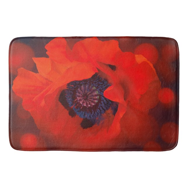 Red Poppy Dark Background & Bokeh Effect Bath Mat (Front)