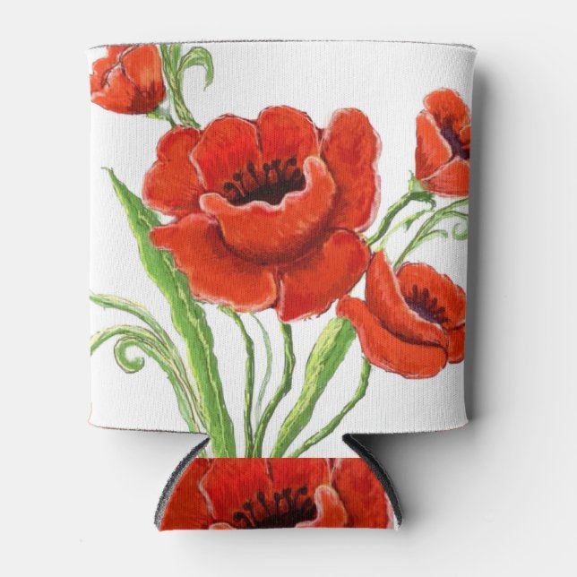 Red Poppy design Can Cooler (Front)