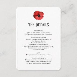 Red Poppy Details Reception Information Wedding Enclosure Card